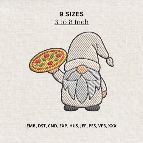 Pizza Gnome Machine Embroidery Design – Funny Italian Food Gnome Embroidery File Embroidery/Applique DESIGNS PatternFeed8 