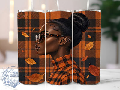 Plaid Autumn Woman 20oz Tumbler, Plaid Woman Motif, Autumn Art Design, Cozy Theme, Elegant Accent, Chic Charm, Sublimation Wrap, 20oz Tumbler Sublimation ToriDesigns 