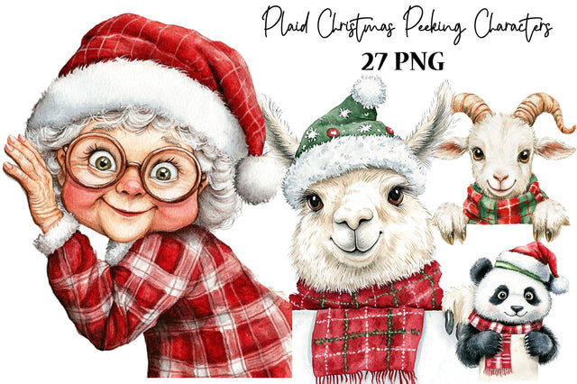 Plaid Christmas Peeking Characters Sublimation SVGArt 