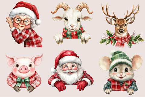 Plaid Christmas Peeking Characters Sublimation SVGArt 