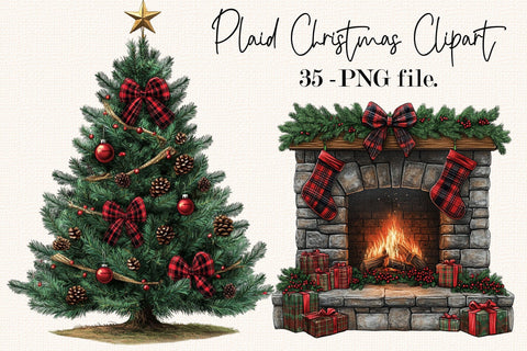 Plaid Christmas PNG Clipart Bundle Sublimation SVGArt 