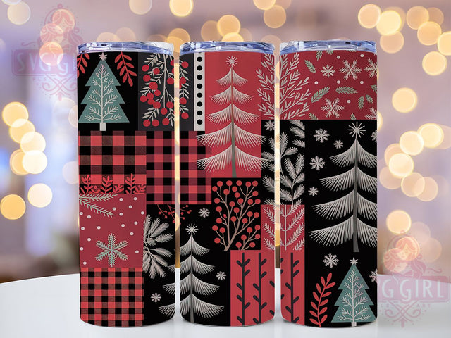 Plaid Christmas Tree Tumbler, Holiday Plaid Wrap, Winter Tree Sublimation, 20oz Plaid Tumbler, Festive Tree Art, Seasonal Plaid Mug, Snowy Holiday Cup Sublimation SvggirlplusArt 