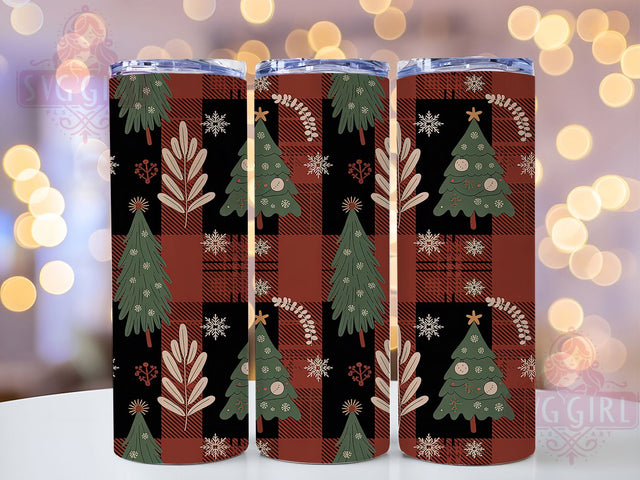 Plaid Christmas Tree Tumbler, Holiday Plaid Wrap, Winter Tree Sublimation, 20oz Plaid Tumbler, Festive Tree Art, Seasonal Plaid Mug, Snowy Holiday Cup Sublimation SvggirlplusArt 