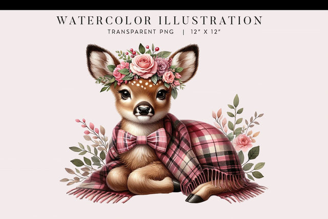 Plaid Cozy Floral Fawn Valentine PNG Sublimation BijouBay 