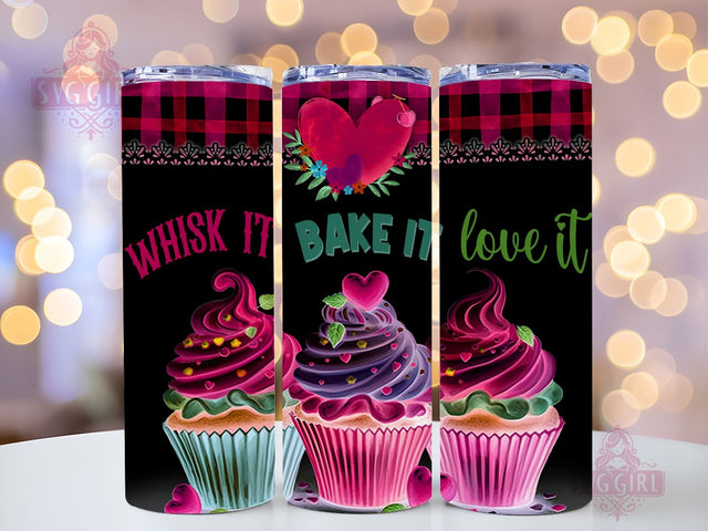 Plaid Cupcake 20oz Tumbler Wrap Sublimation Design, Straight Tapered Tumbler Wrap, Pink Baker Tumbler Png, Instant Digital Download Sublimation SvggirlplusArt 