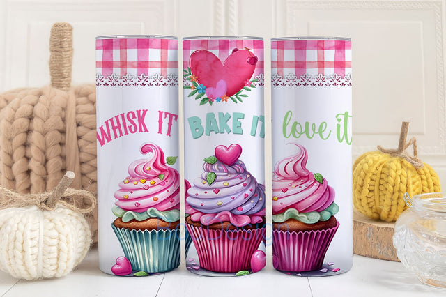 Plaid Cupcake Tumbler Wrap, 20oz Skinny Sublimation Tumbler Design, Pink Baker Sublimation Design PNG, Baking Tumbler Sublimation Download Sublimation BouDesign 