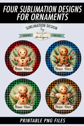 Plaid Gingerbread Man Ornament Designs PNG Files | Add Name Sublimation Ewe-N-Me Designs 