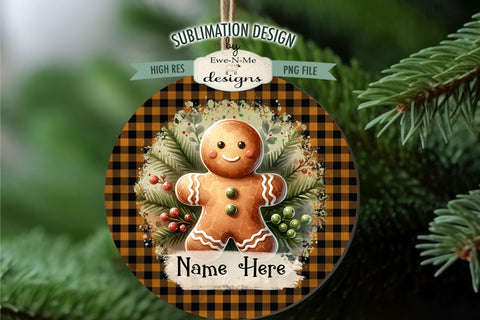 Plaid Gingerbread Man Ornament Designs PNG Files | Add Name Sublimation Ewe-N-Me Designs 