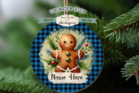 Plaid Gingerbread Man Ornament Designs PNG Files | Add Name Sublimation Ewe-N-Me Designs 