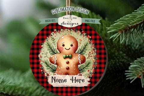 Plaid Gingerbread Man Ornament Designs PNG Files | Add Name Sublimation Ewe-N-Me Designs 