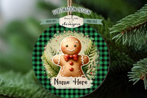Plaid Gingerbread Man Ornament Designs PNG Files | Add Name Sublimation Ewe-N-Me Designs 