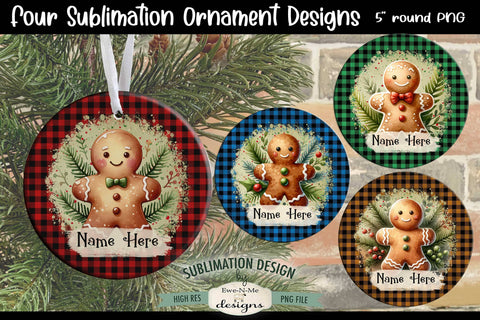 Plaid Gingerbread Man Ornament Designs PNG Files | Add Name Sublimation Ewe-N-Me Designs 