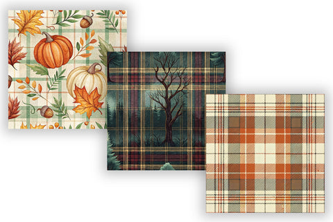 Plaid Harvest Festival Digital Paper, Seamless Fall Pattern Bundle, Printable Scrapbook Paper, Autumn Tartan Design, Burnt Orange Mustard Digital Pattern FloridPrintables 