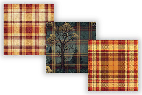 Plaid Harvest Festival Digital Paper, Seamless Fall Pattern Bundle, Printable Scrapbook Paper, Autumn Tartan Design, Burnt Orange Mustard Digital Pattern FloridPrintables 