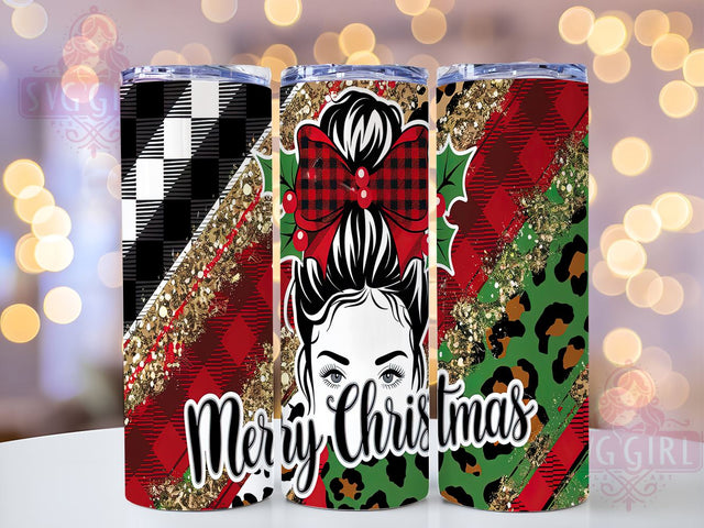 Plaid Leopard Print Mom Bun Tumbler, Plaid Tumbler Design, Leopard Print Tumbler, Mom Bun Tumbler, 20oz Sublimation Wrap, Holiday Gift Tumbler, Festive Plaid Sublimation Sublimation SvggirlplusArt 