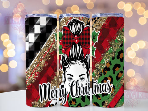 Plaid Leopard Print Mom Bun Tumbler, Plaid Tumbler Design, Leopard Print Tumbler, Mom Bun Tumbler, 20oz Sublimation Wrap, Holiday Gift Tumbler, Festive Plaid Sublimation Sublimation SvggirlplusArt 