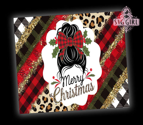 Plaid Leopard Print Mom Bun Tumbler, Plaid Tumbler Design, Leopard Print Tumbler, Mom Bun Tumbler, 20oz Sublimation Wrap, Holiday Gift Tumbler, Festive Plaid Sublimation Sublimation SvggirlplusArt 