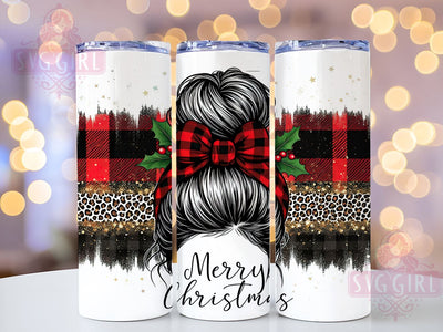 Plaid Leopard Print Mom Bun Tumbler, Plaid Tumbler Design, Leopard Print Tumbler, Mom Bun Tumbler, 20oz Sublimation Wrap, Holiday Gift Tumbler, Festive Plaid Sublimation Sublimation SvggirlplusArt 