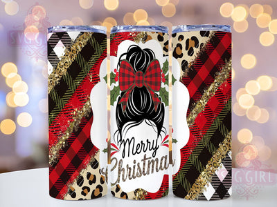 Plaid Leopard Print Mom Bun Tumbler, Plaid Tumbler Design, Leopard Print Tumbler, Mom Bun Tumbler, 20oz Sublimation Wrap, Holiday Gift Tumbler, Festive Plaid Sublimation Sublimation SvggirlplusArt 