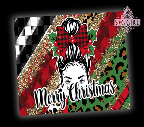 Plaid Leopard Print Mom Bun Tumbler, Plaid Tumbler Design, Leopard Print Tumbler, Mom Bun Tumbler, 20oz Sublimation Wrap, Holiday Gift Tumbler, Festive Plaid Sublimation Sublimation SvggirlplusArt 