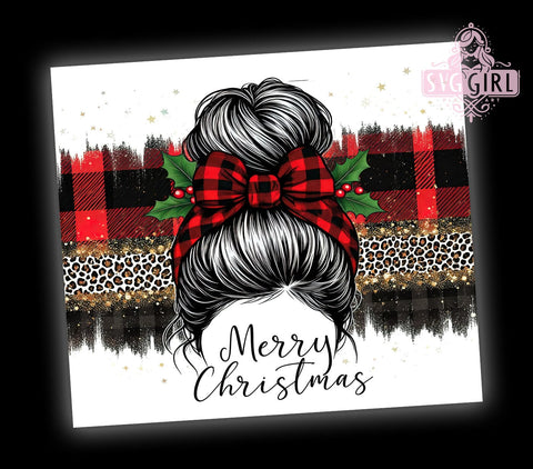 Plaid Leopard Print Mom Bun Tumbler, Plaid Tumbler Design, Leopard Print Tumbler, Mom Bun Tumbler, 20oz Sublimation Wrap, Holiday Gift Tumbler, Festive Plaid Sublimation Sublimation SvggirlplusArt 