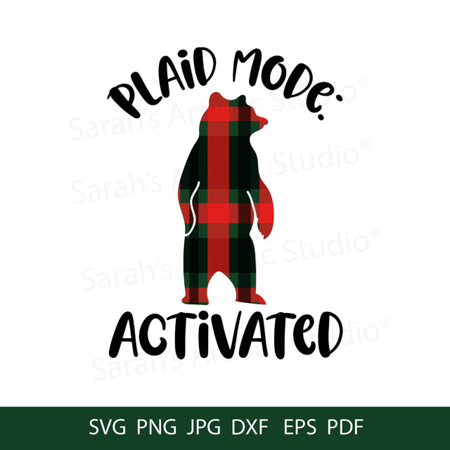 Plaid Mode Activated Holiday Bear SVG SVG Sarahs Artistic Studio 