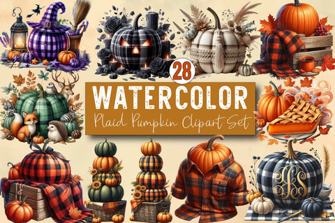 Plaid Pumpkin Clipart Set Sublimation Clipart Bundle Sublimation SVGArt 