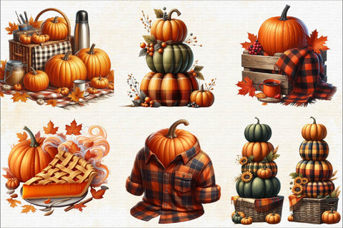 Plaid Pumpkin Clipart Set Sublimation Clipart Bundle Sublimation SVGArt 
