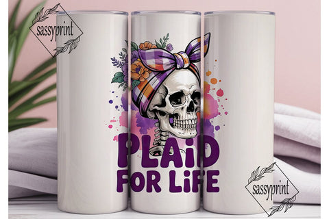 Plaid Skull Tumbler Wrap PNG Sublimation sassyprint 