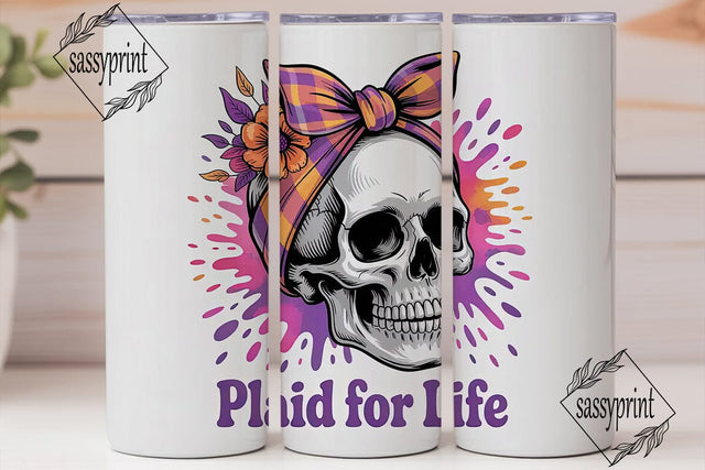 Plaid Skull Tumbler Wrap PNG Sublimation sassyprint 