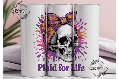 Plaid Skull Tumbler Wrap PNG Sublimation sassyprint 