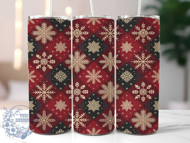 Plaid Snowflake Christmas Tumbler, Seamless Christmas Wrap, 20oz Tumbler Sublimation, Festive Holiday Plaid Design, Cozy Winter Sublimation, Traditional Christmas Tumbler, Seasonal Seamless Wrap Sublimation ToriDesigns 
