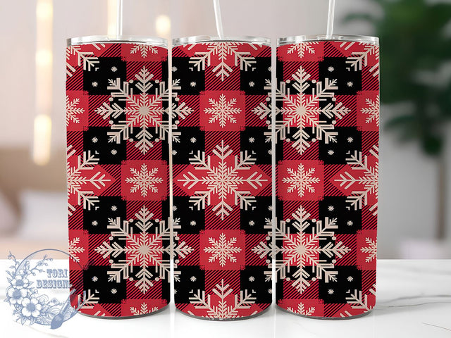 Plaid Snowflake Christmas Tumbler, Seamless Christmas Wrap, 20oz Tumbler Sublimation, Festive Holiday Plaid Design, Cozy Winter Sublimation, Traditional Christmas Tumbler, Seasonal Seamless Wrap Sublimation ToriDesigns 