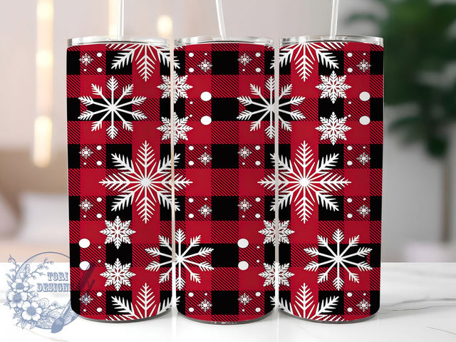 Plaid Snowflake Christmas Tumbler, Seamless Christmas Wrap, 20oz Tumbler Sublimation, Festive Holiday Plaid Design, Cozy Winter Sublimation, Traditional Christmas Tumbler, Seasonal Seamless Wrap Sublimation ToriDesigns 