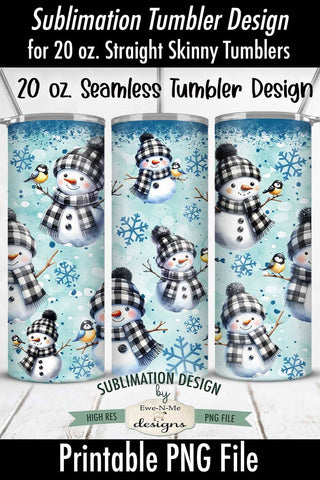 Plaid Snowman Blue Seamless 20 oz Sublimation Tumbler Design Sublimation Ewe-N-Me Designs 