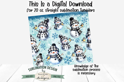 Plaid Snowman Blue Seamless 20 oz Sublimation Tumbler Design Sublimation Ewe-N-Me Designs 