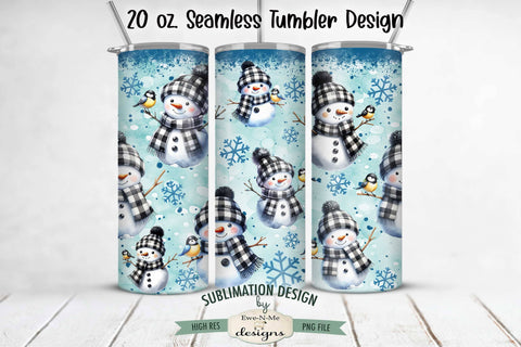 Plaid Snowman Blue Seamless 20 oz Sublimation Tumbler Design Sublimation Ewe-N-Me Designs 