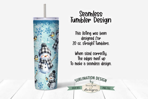 Plaid Snowman Blue Seamless 20 oz Sublimation Tumbler Design Sublimation Ewe-N-Me Designs 