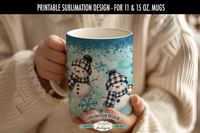 Plaid Snowman Blue Sublimation Mug Designs - 11 & 15 oz PNG Sublimation Ewe-N-Me Designs 