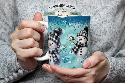 Plaid Snowman Blue Sublimation Mug Designs - 11 & 15 oz PNG Sublimation Ewe-N-Me Designs 