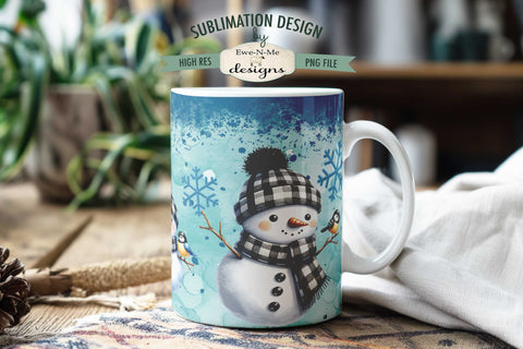 Plaid Snowman Blue Sublimation Mug Designs - 11 & 15 oz PNG Sublimation Ewe-N-Me Designs 