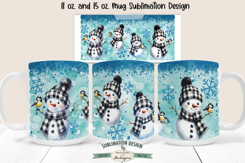 Plaid Snowman Blue Sublimation Mug Designs - 11 & 15 oz PNG Sublimation Ewe-N-Me Designs 