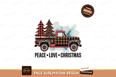 Plaid truck with trees leopard christmas Sublimation Designangry 