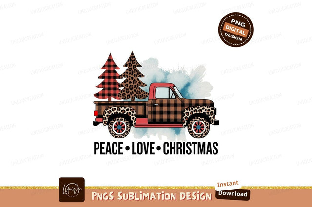 Plaid truck with trees leopard christmas Sublimation Designangry 