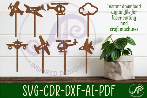 Plane cupcake toppers, 8 designs SVG laser cut SVG APInspireddesigns 