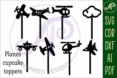 Plane cupcake toppers, 8 designs SVG laser cut SVG APInspireddesigns 