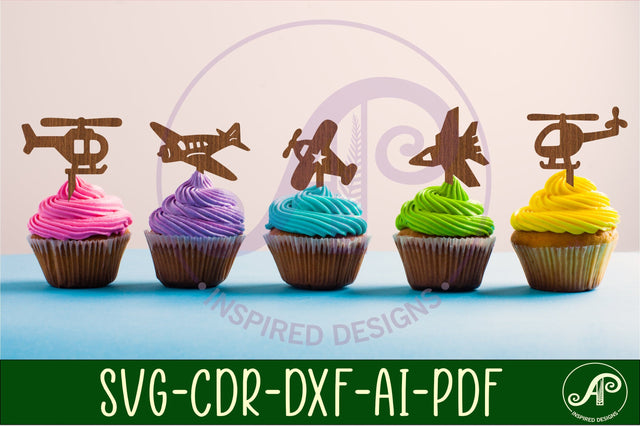 Plane cupcake toppers, 8 designs SVG laser cut SVG APInspireddesigns 