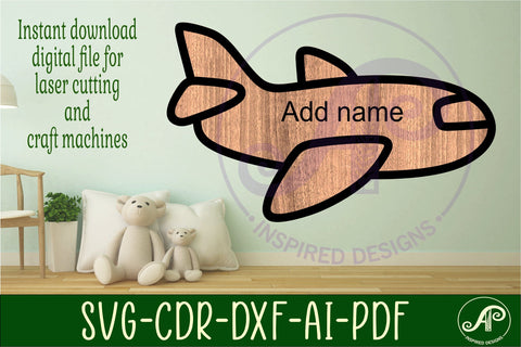 Plane outline two layer name sign SVG APInspireddesigns 