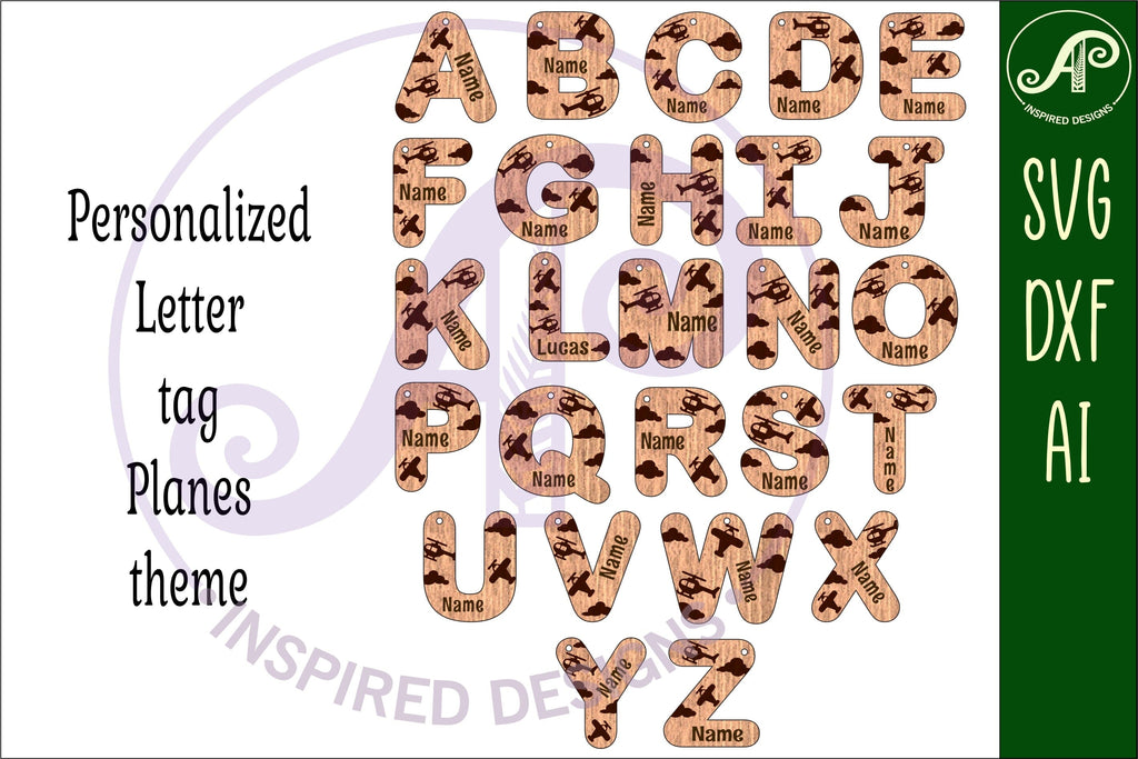 Fun Tag Letters Plane theme tag letter designs keychain DIGITAL SVG - So Fontsy