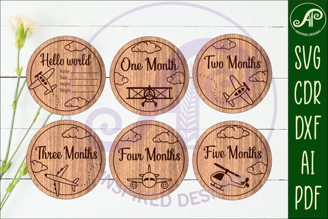 Plane themed Baby monthly milestone discs SVG laser SVG APInspireddesigns 